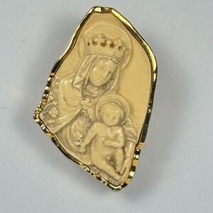 Vatican Library Collection Madonna & Baby Jesus Brooch Raised Relief 2" Signed